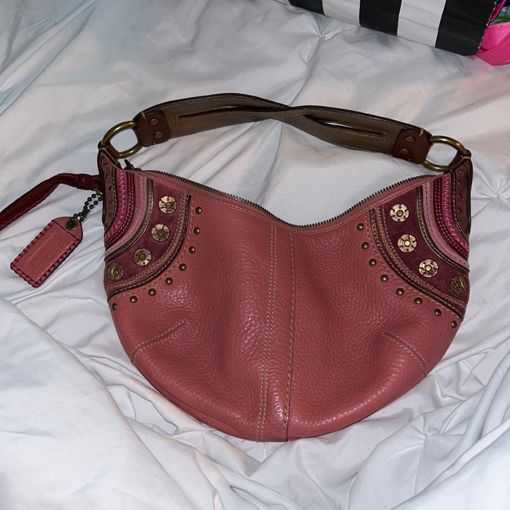 Authentic coach vintage leather handbag with boho detail